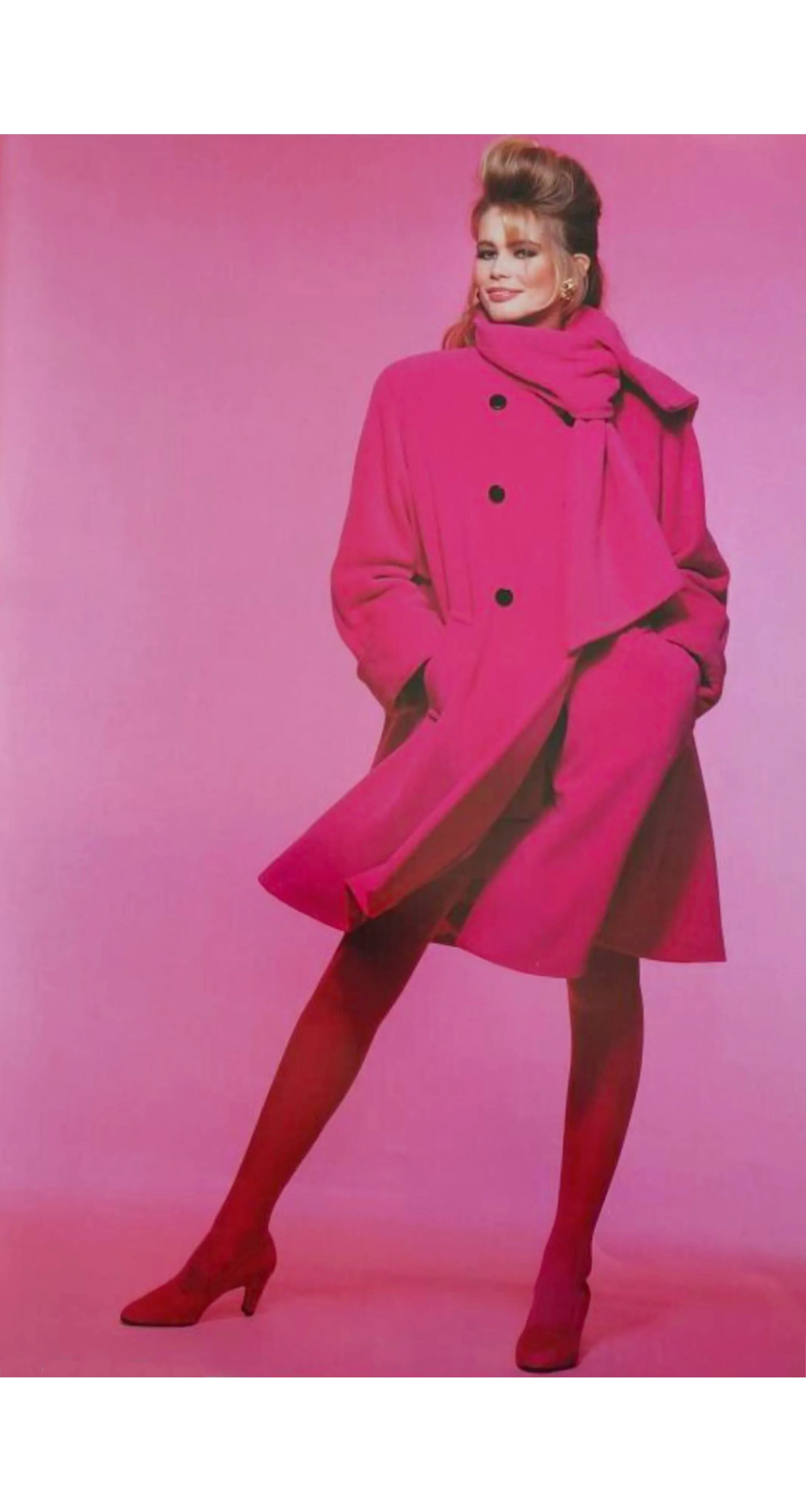 1992-93 F/W Fuchsia Angora Double-Breasted Scarf Swing Coat