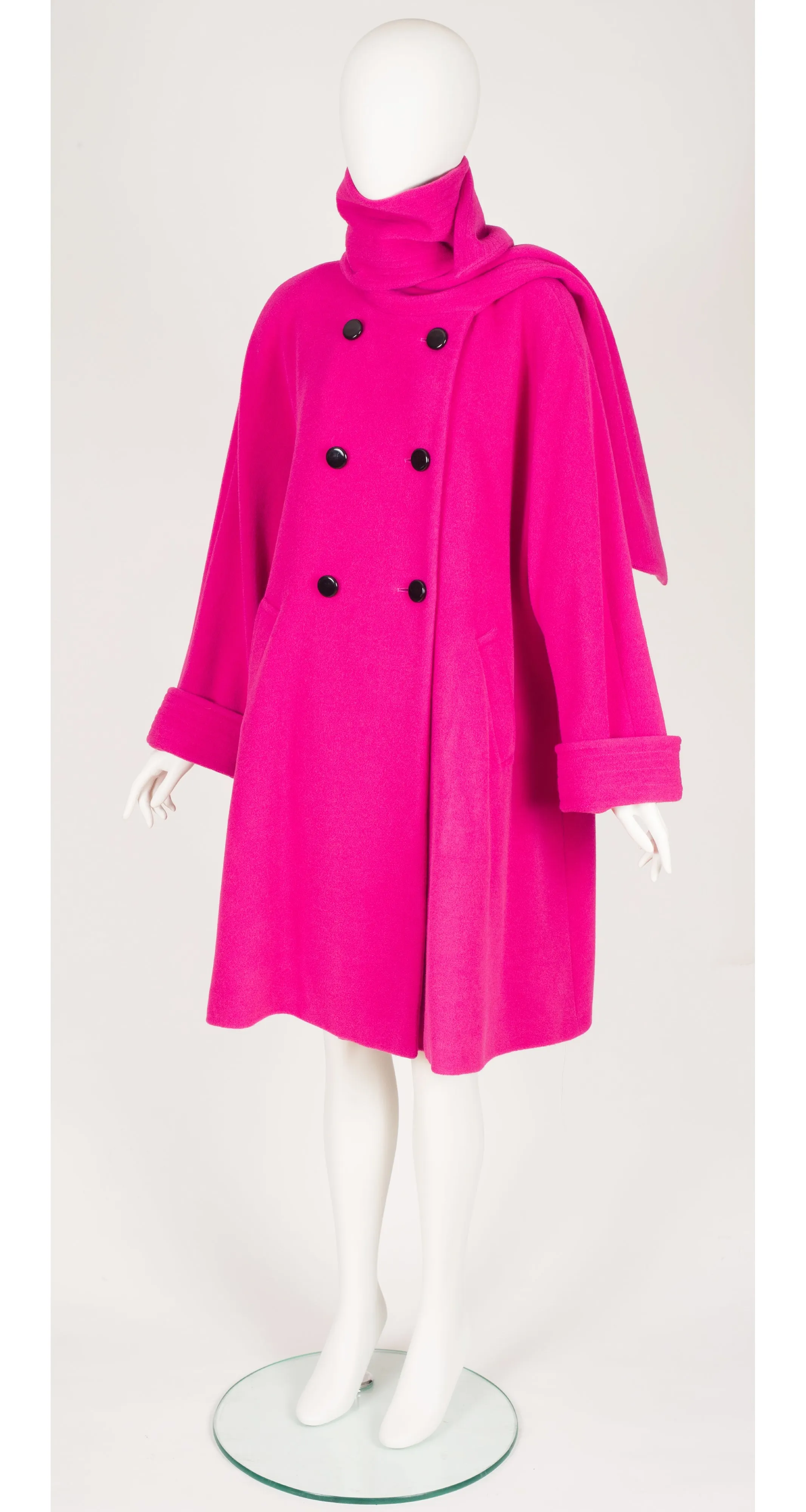 1992-93 F/W Fuchsia Angora Double-Breasted Scarf Swing Coat