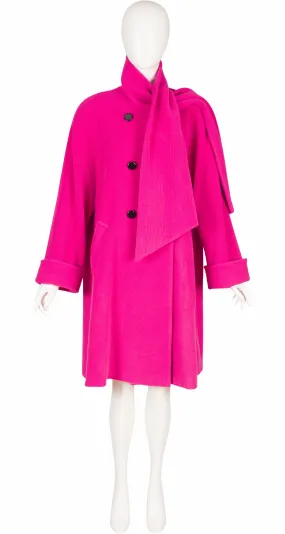1992-93 F/W Fuchsia Angora Double-Breasted Scarf Swing Coat