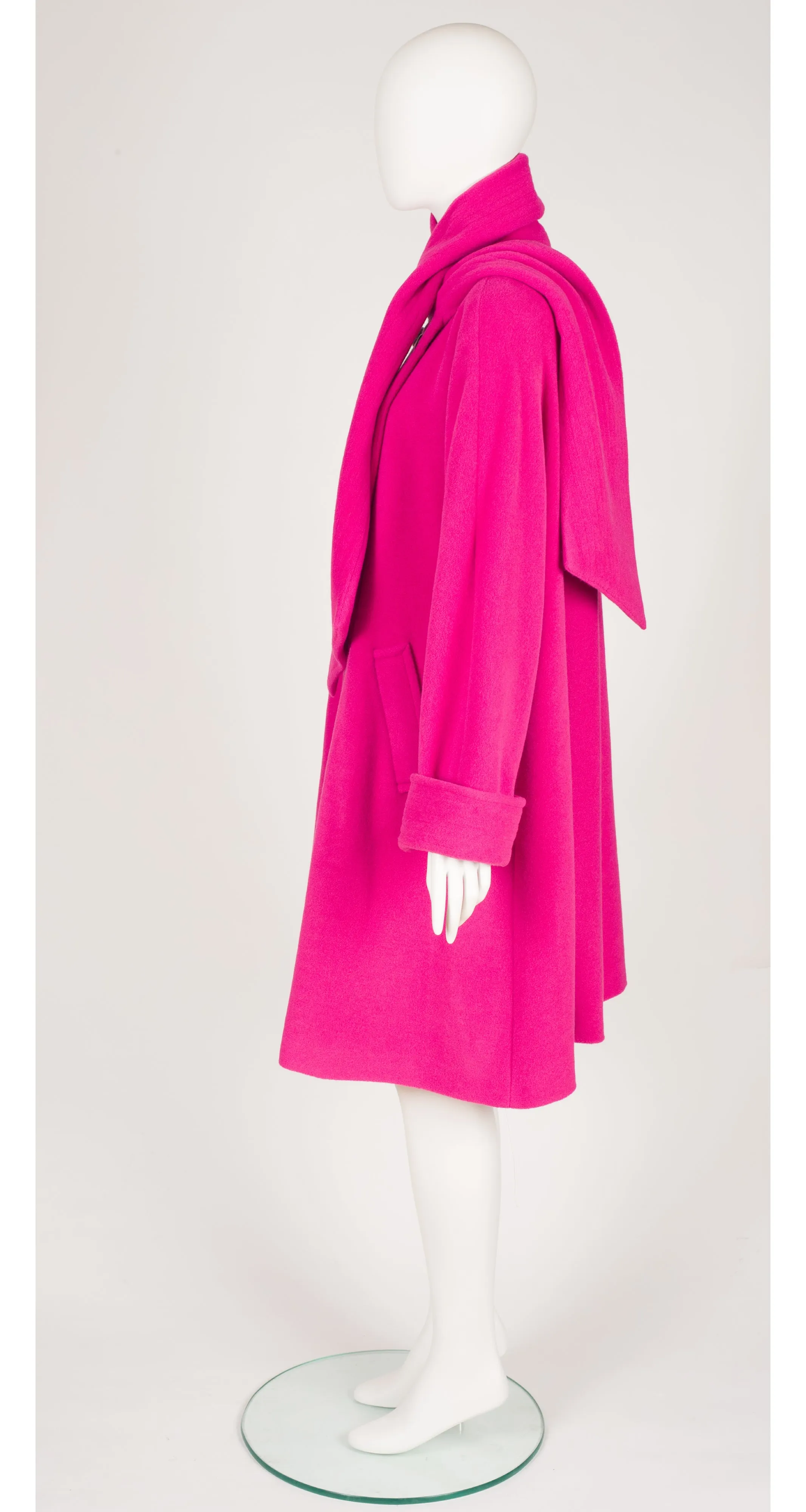 1992-93 F/W Fuchsia Angora Double-Breasted Scarf Swing Coat