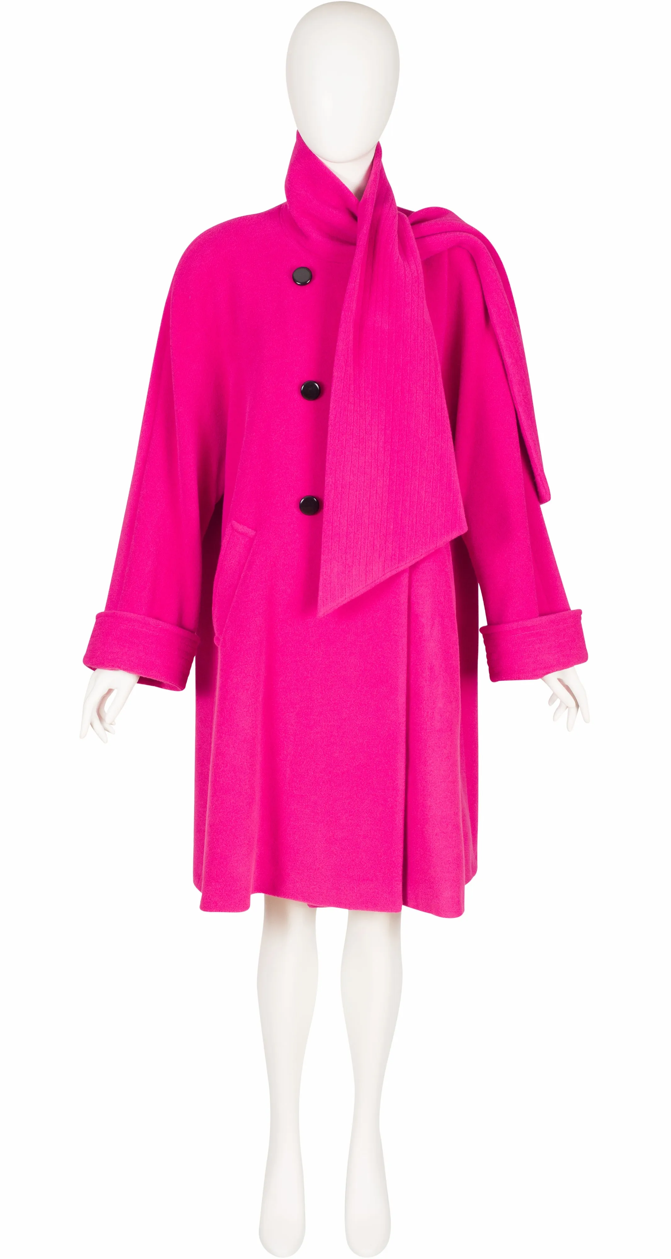 1992-93 F/W Fuchsia Angora Double-Breasted Scarf Swing Coat