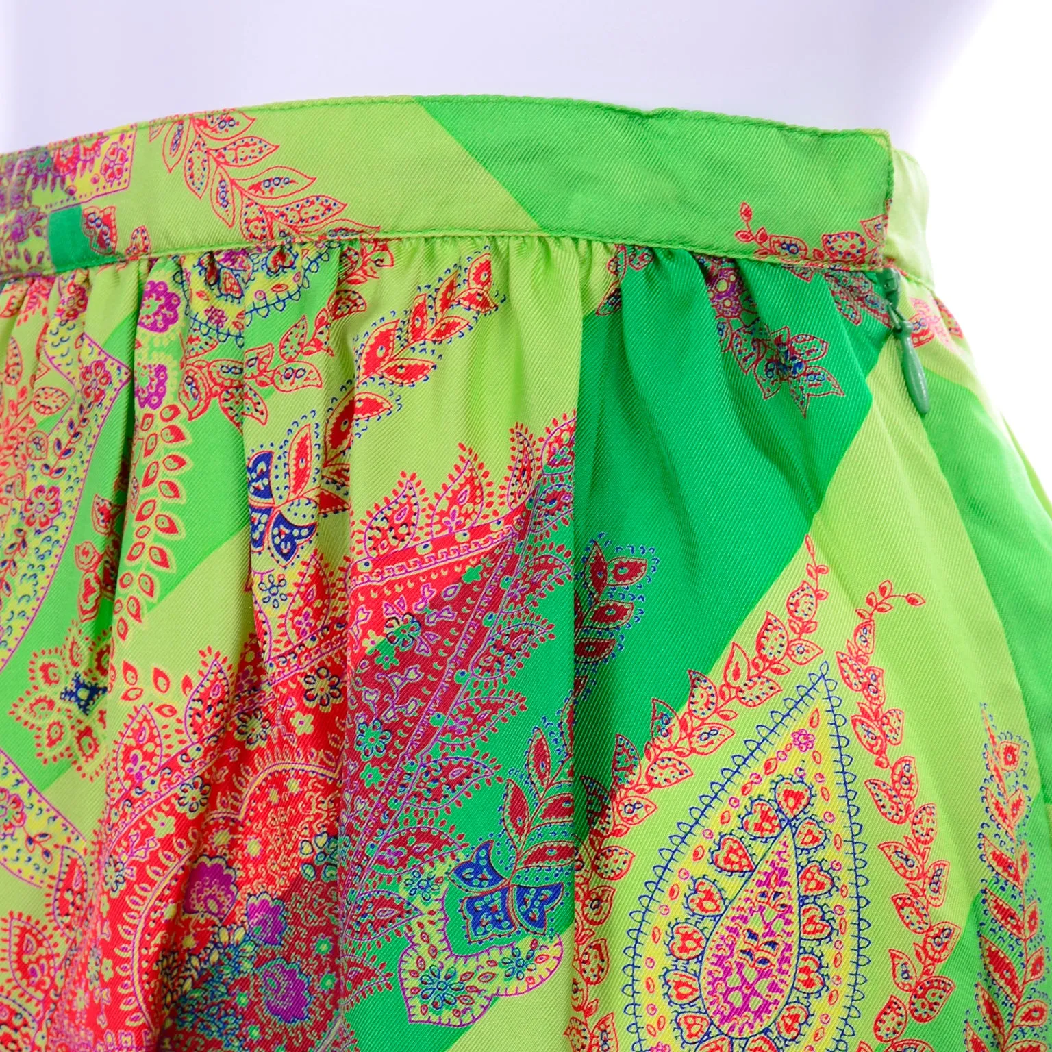 1994 Gianni Versace Silk Scarf Print Skirt in Yellow, Green and Pink Red