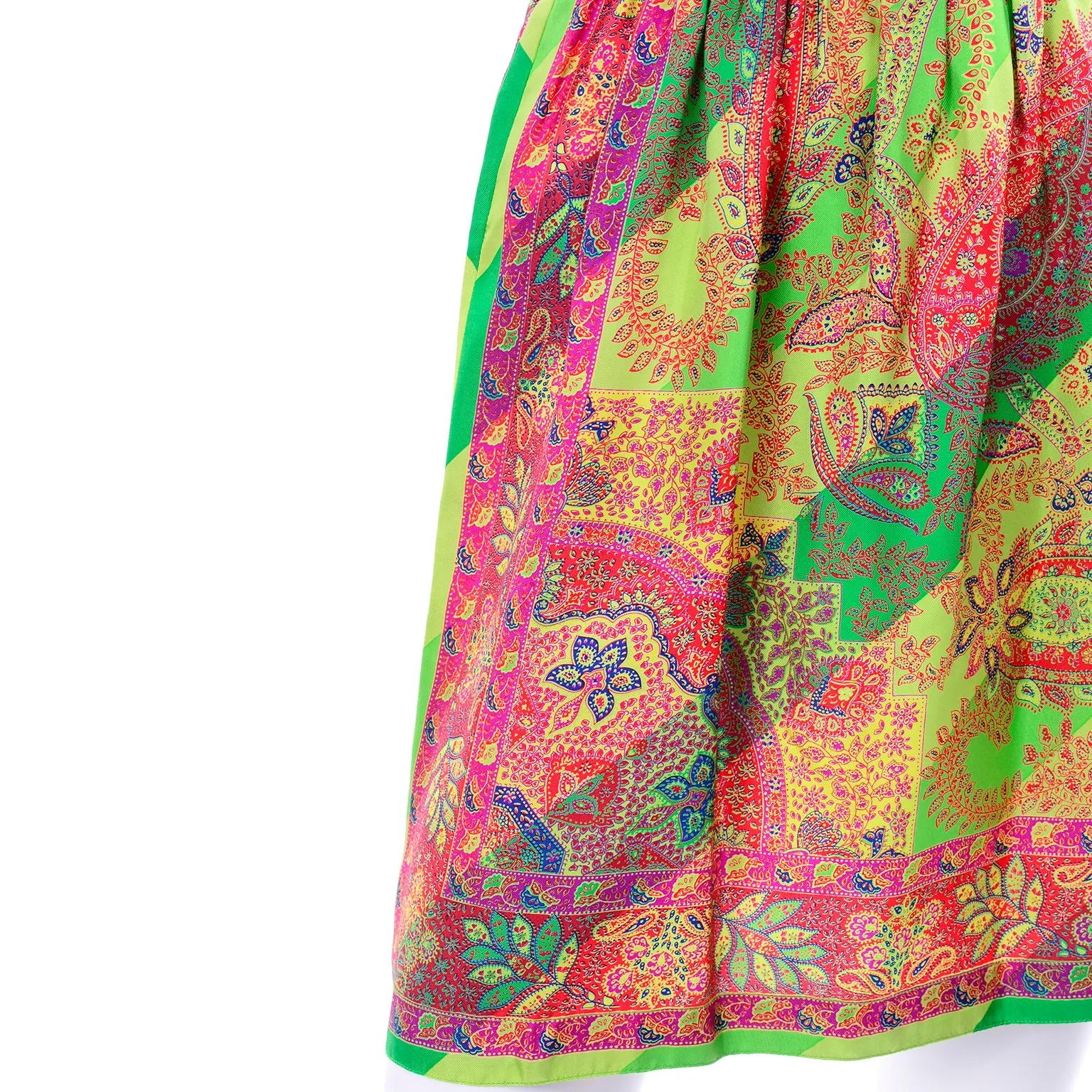 1994 Gianni Versace Silk Scarf Print Skirt in Yellow, Green and Pink Red
