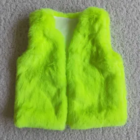 6 A0-13 Baby Girl Neon Green Vest Overcoat Foux Fur Winter Coat
