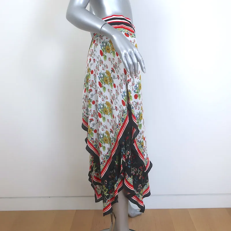 Alice   Olivia Maura Tiered Handkerchief Hem Scarf Print Midi Skirt Size 4