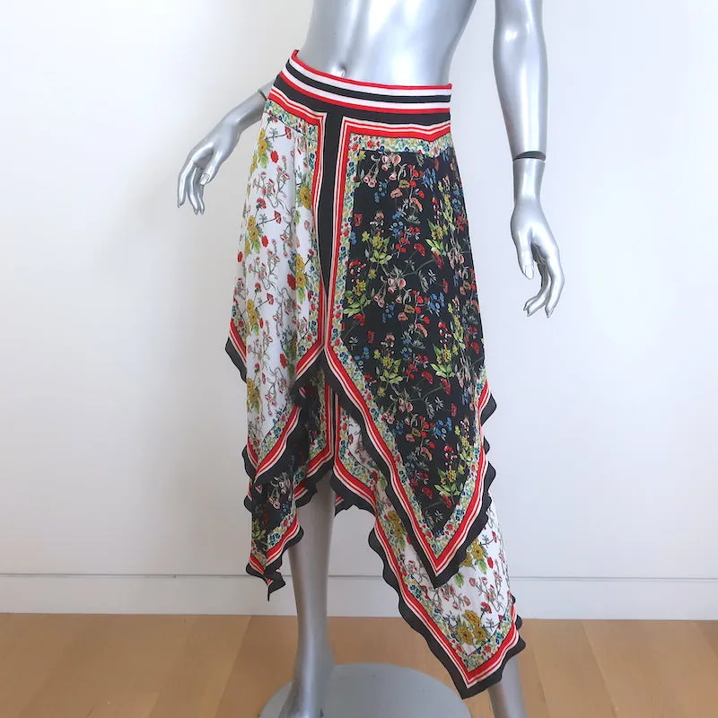 Alice   Olivia Maura Tiered Handkerchief Hem Scarf Print Midi Skirt Size 4