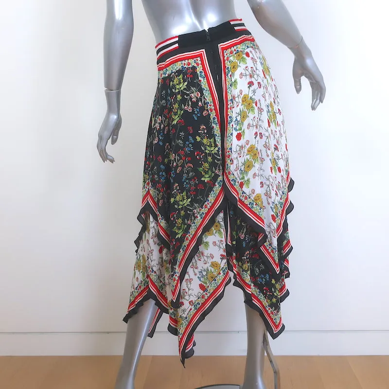 Alice   Olivia Maura Tiered Handkerchief Hem Scarf Print Midi Skirt Size 4