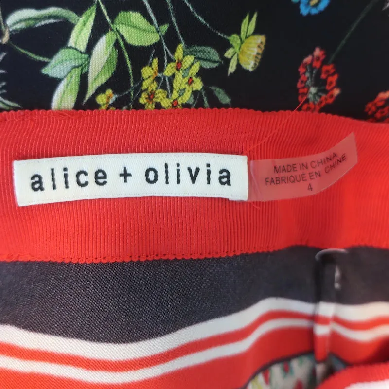 Alice   Olivia Maura Tiered Handkerchief Hem Scarf Print Midi Skirt Size 4