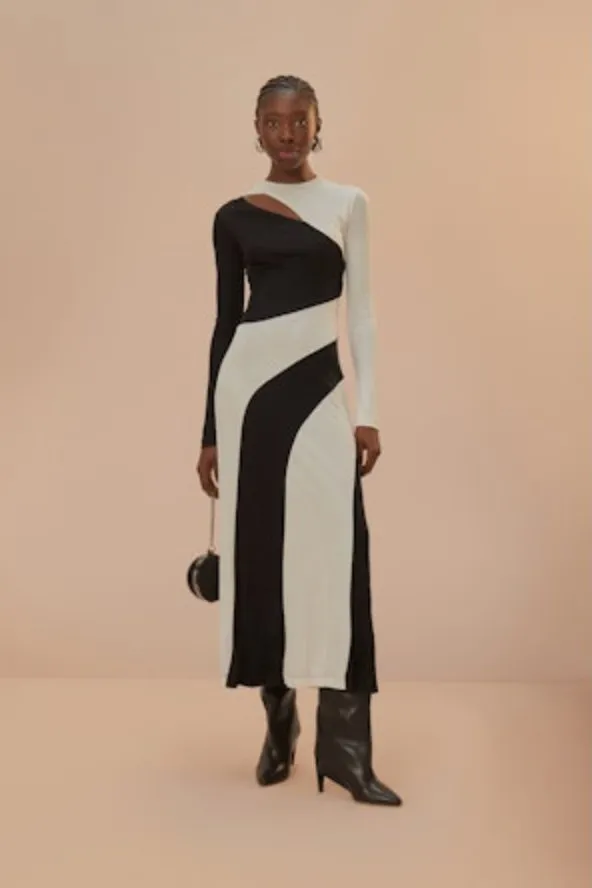 Black & White Cut-Out Midi Dress