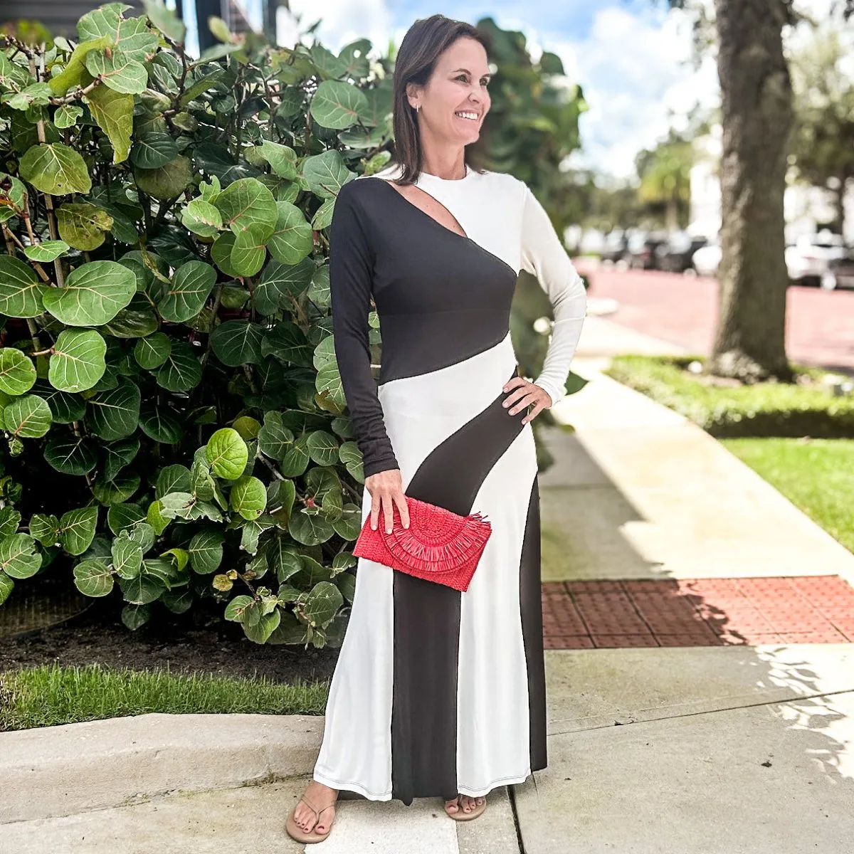 Black & White Cut-Out Midi Dress