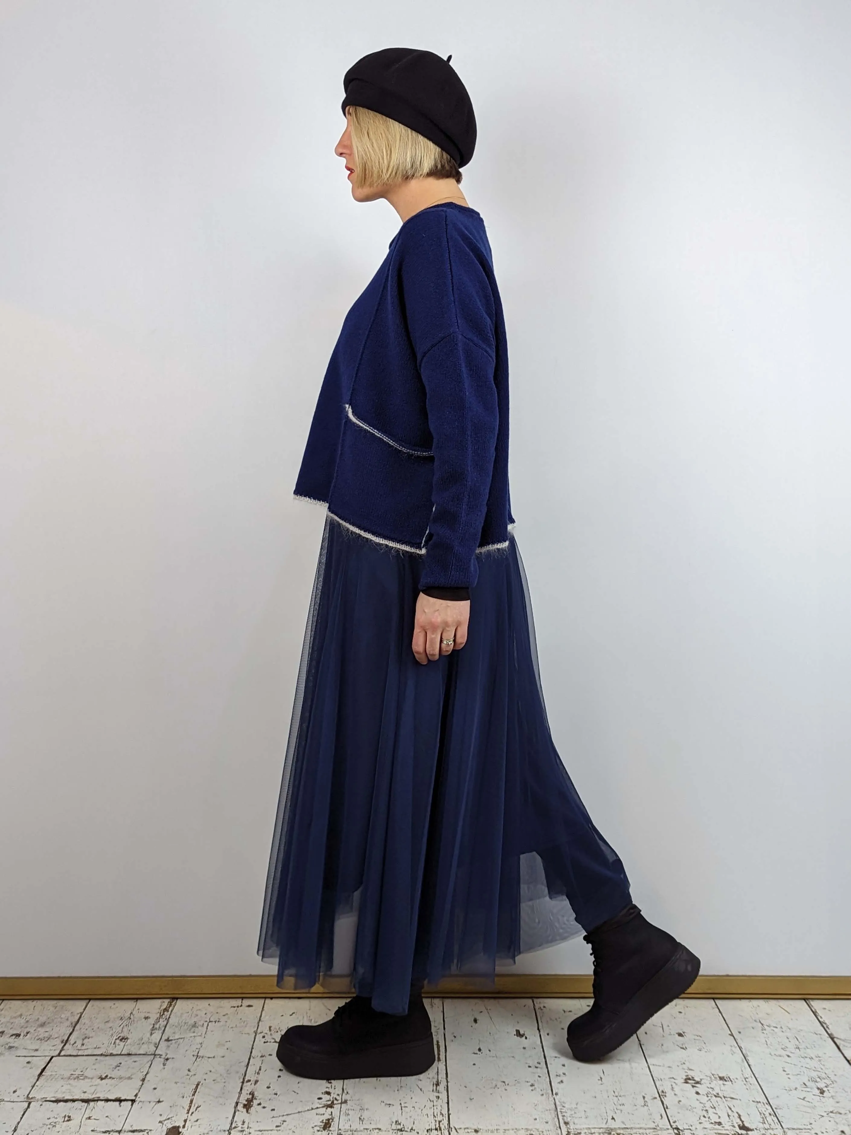BLUE BASICS Midi Tulle Skirt - Navy Blue