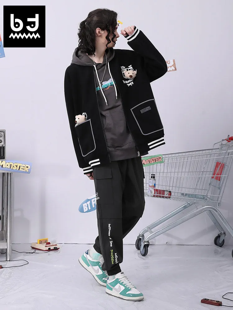 Cargo style letter print loose straight leg stretch leg casual pants