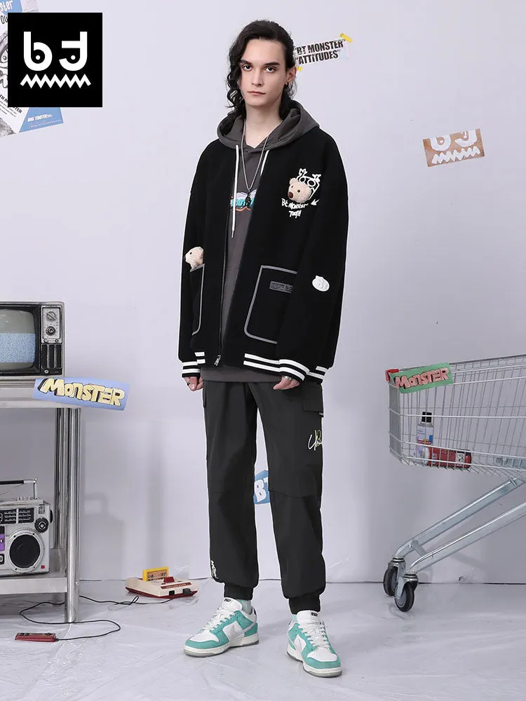 Cargo style letter print loose straight leg stretch leg casual pants