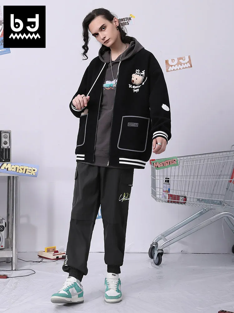 Cargo style letter print loose straight leg stretch leg casual pants