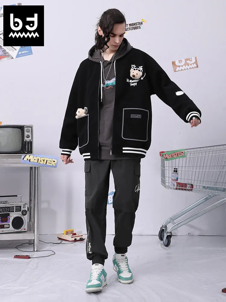 Cargo style letter print loose straight leg stretch leg casual pants