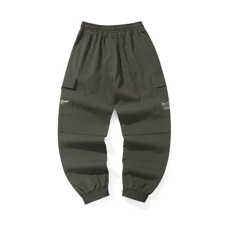 Cargo style letter print loose straight leg stretch leg casual pants