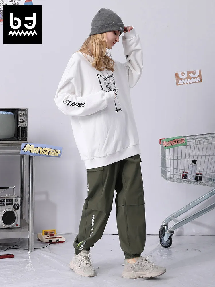 Cargo style letter print loose straight leg stretch leg casual pants