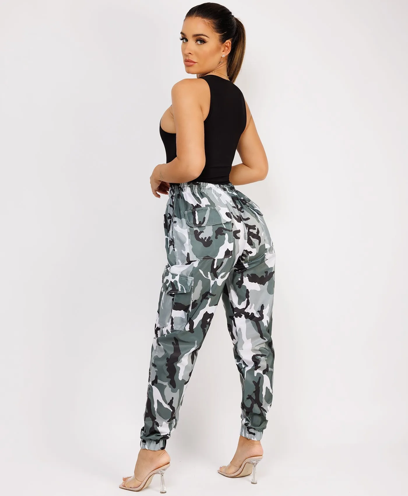 Grey Camo Shell Cuffed Pocketed Cargo Trousers