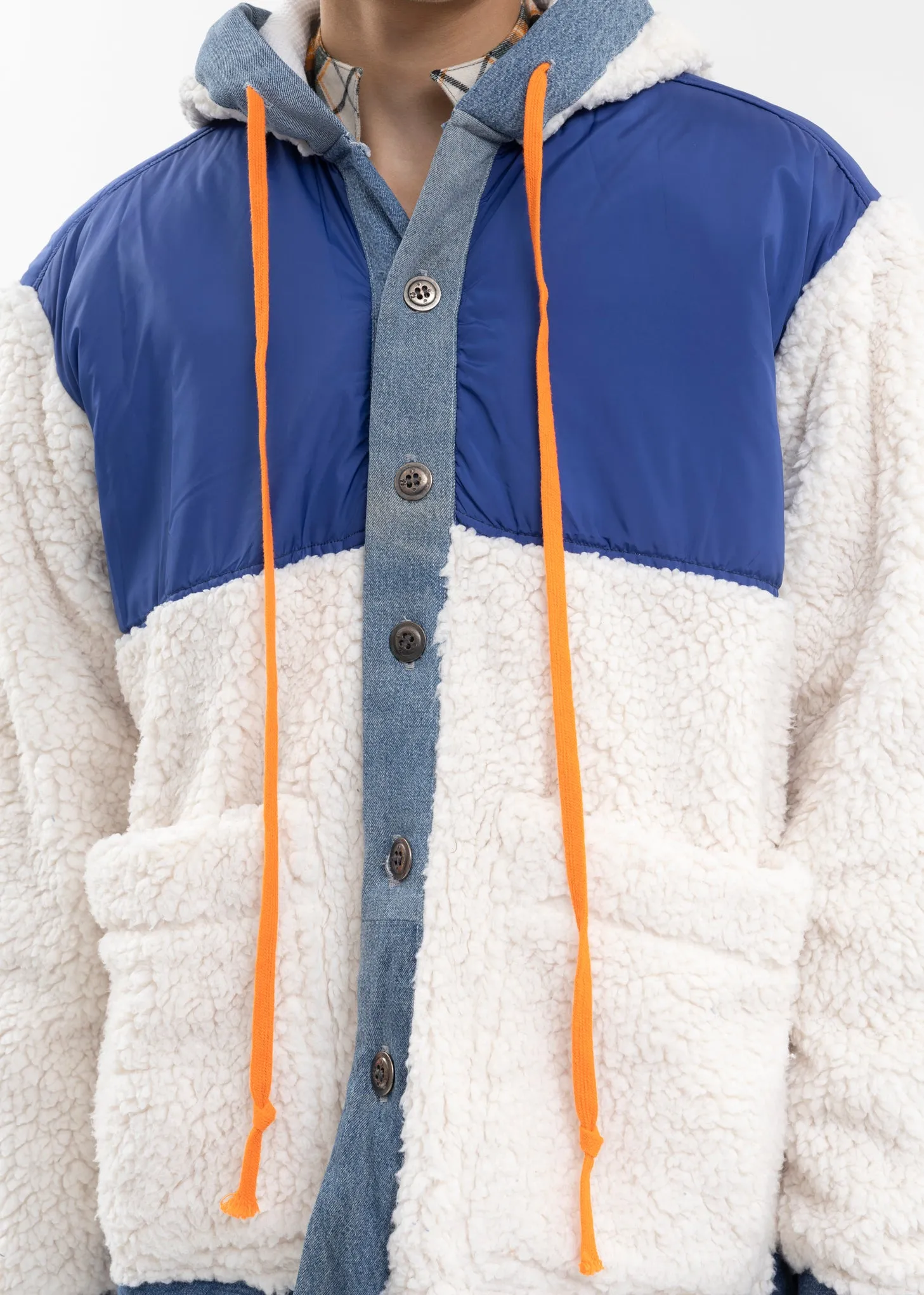 IVORY NYLON/SHERPA BOXY JACKET