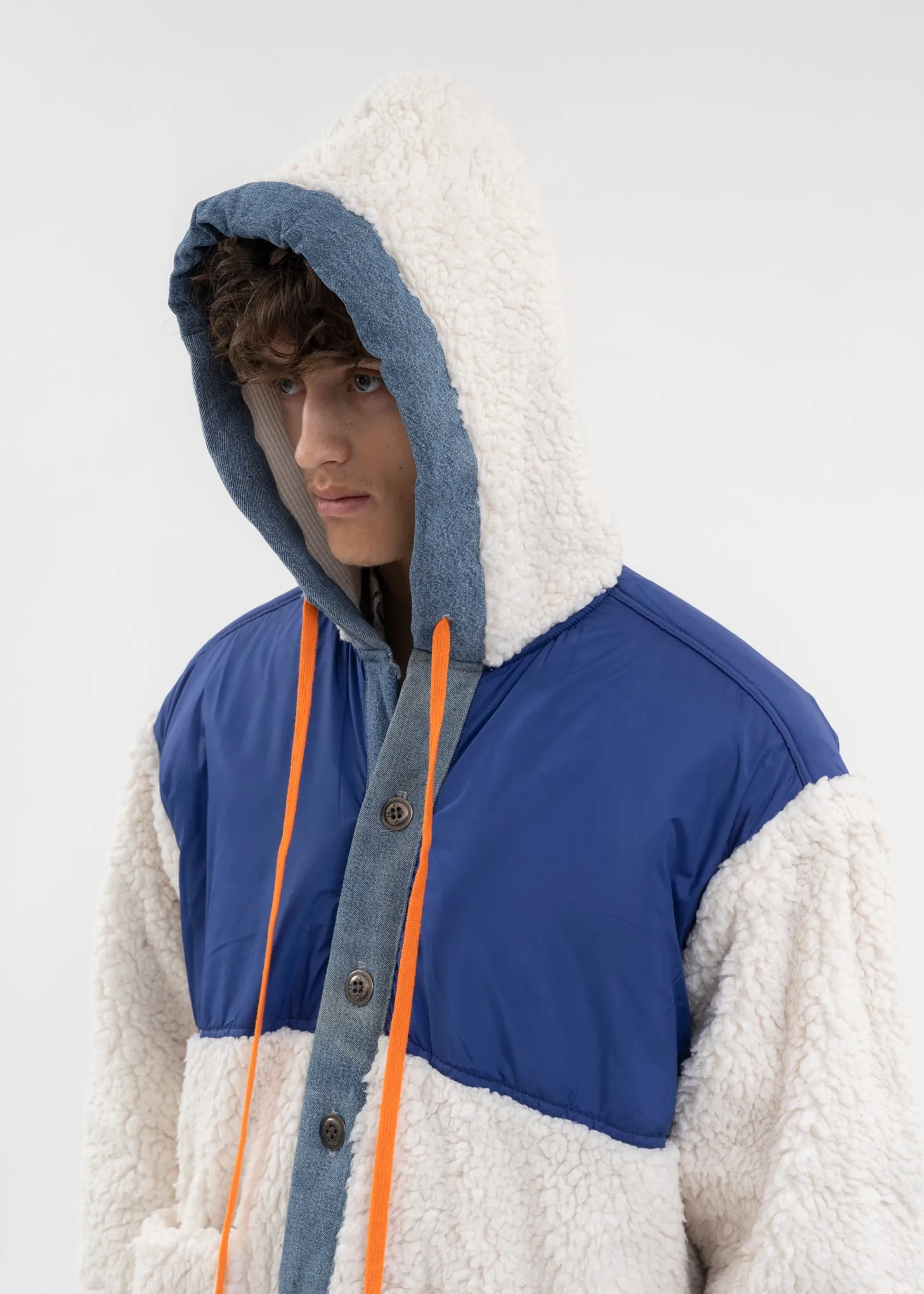 IVORY NYLON/SHERPA BOXY JACKET