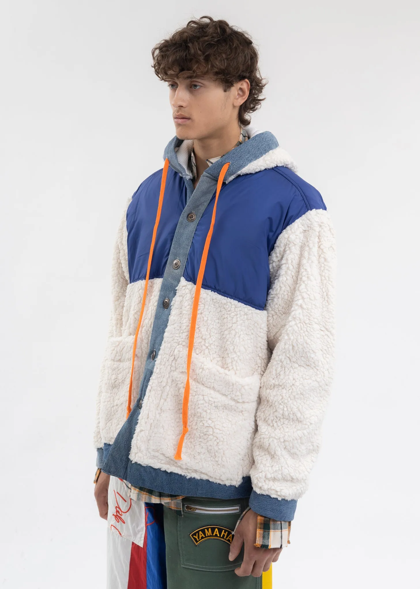 IVORY NYLON/SHERPA BOXY JACKET