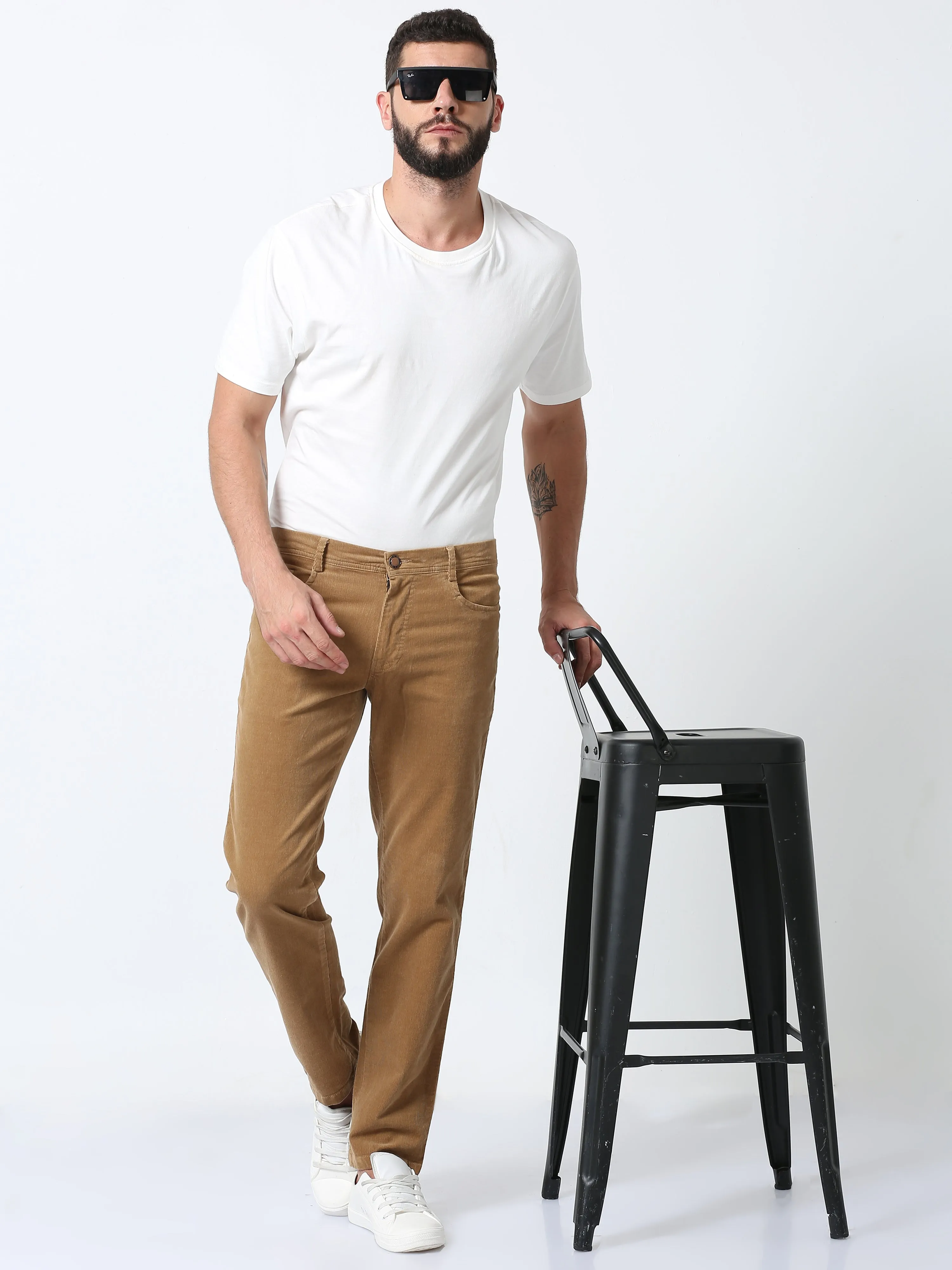 Men Corduroy Trousers-Light Khaki