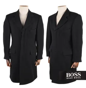 Men's HUGO BOSS Neon Black Wool Blend Long Coat Size 44 / 54