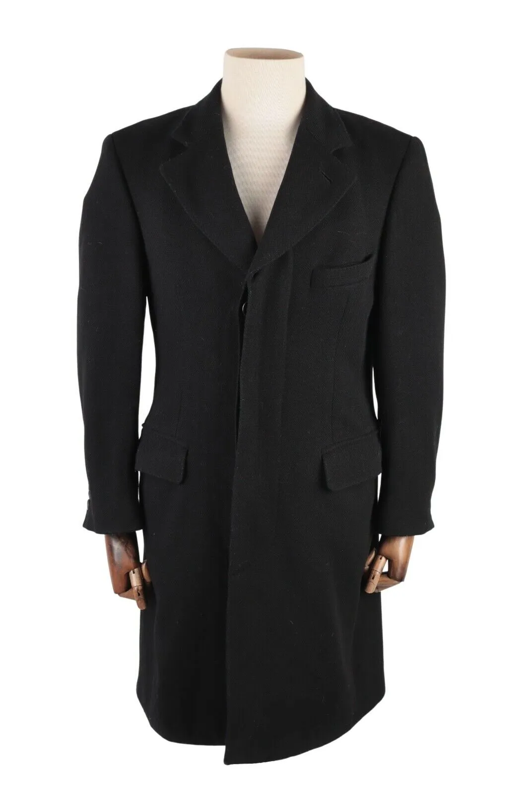 Men's HUGO BOSS Neon Black Wool Blend Long Coat Size 44 / 54