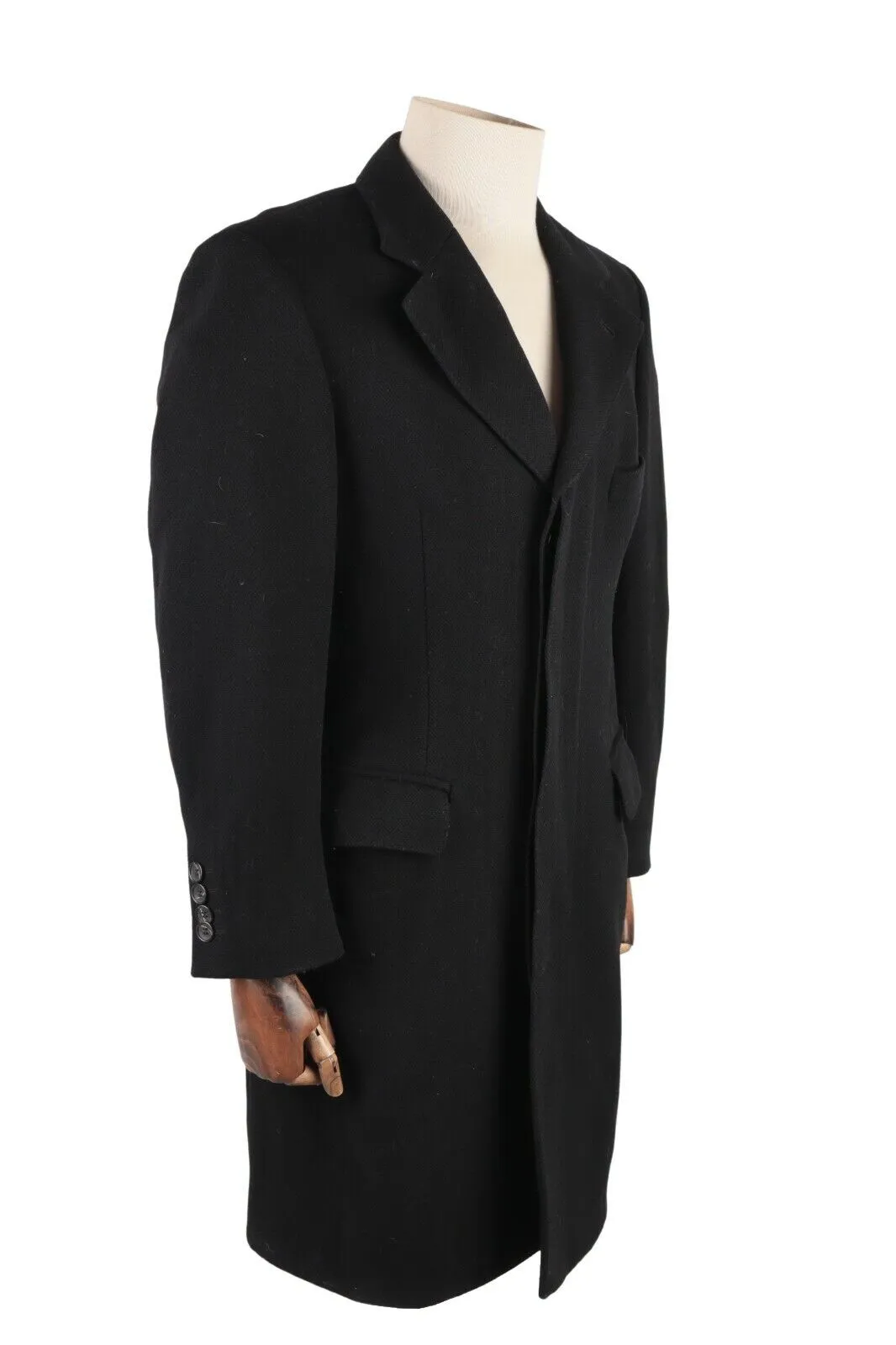 Men's HUGO BOSS Neon Black Wool Blend Long Coat Size 44 / 54