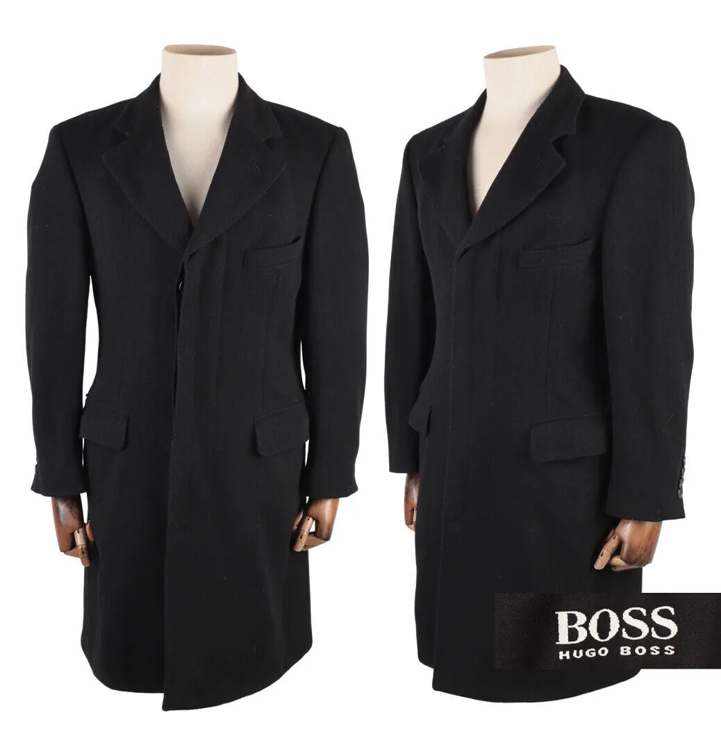 Men's HUGO BOSS Neon Black Wool Blend Long Coat Size 44 / 54