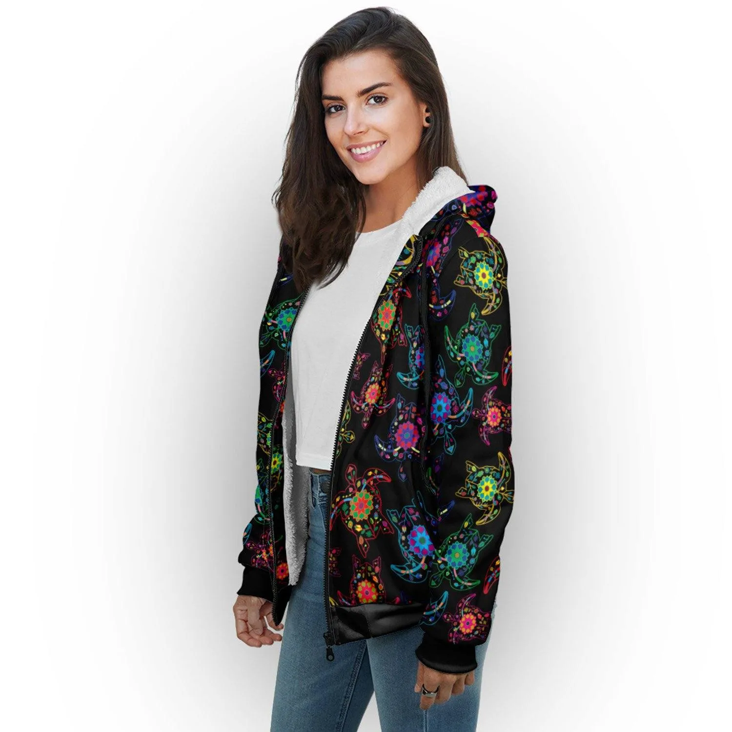 Neon Floral Turtles Sherpa Hoodie