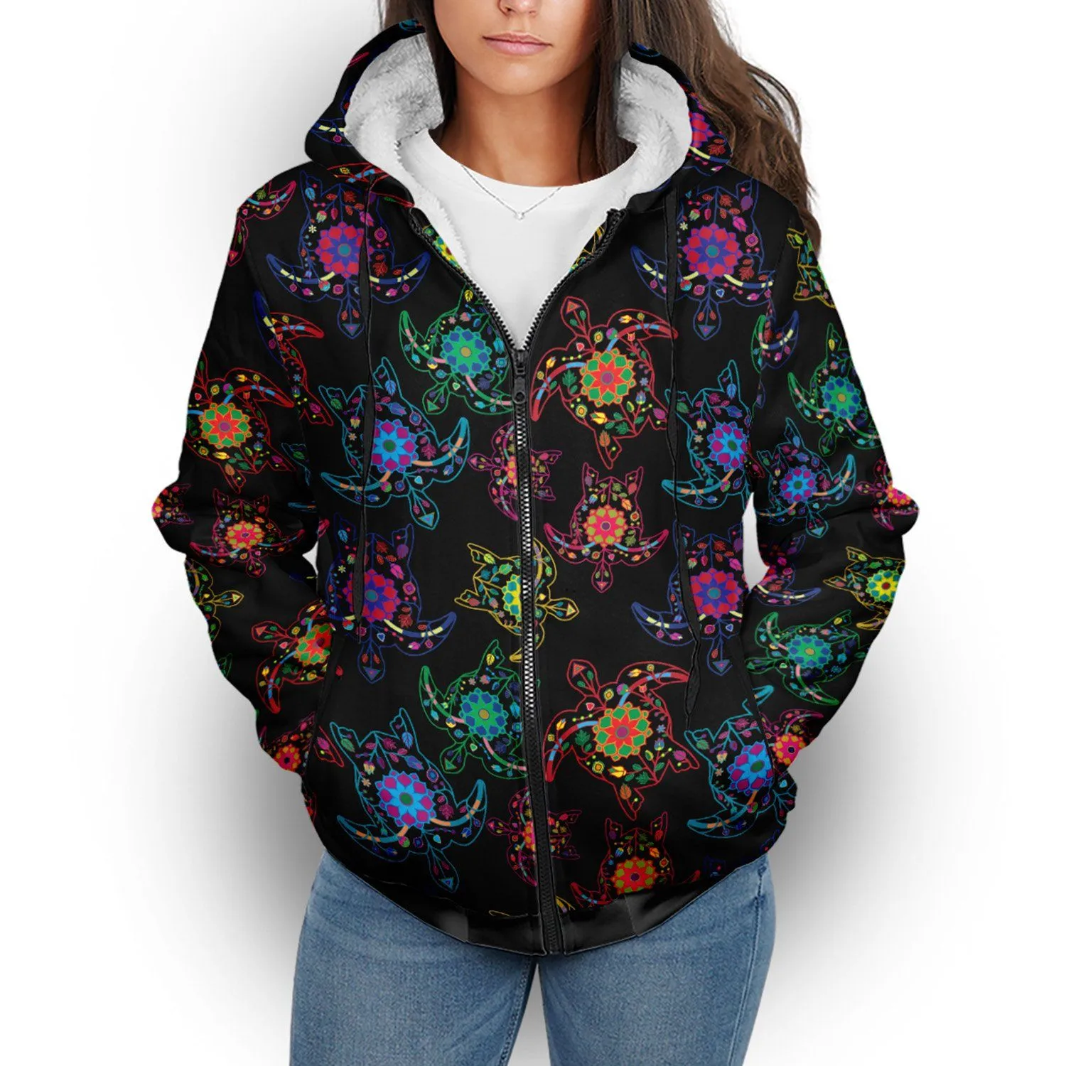 Neon Floral Turtles Sherpa Hoodie