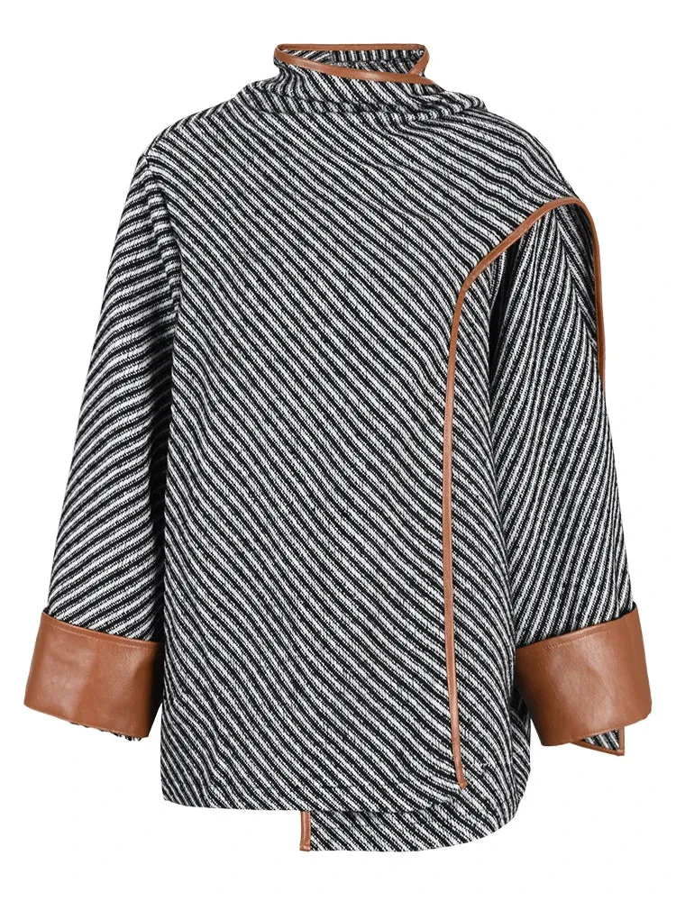 Pre Order:  Vegan Leather Edging Stripes Shawl Jacket - @theestylishp