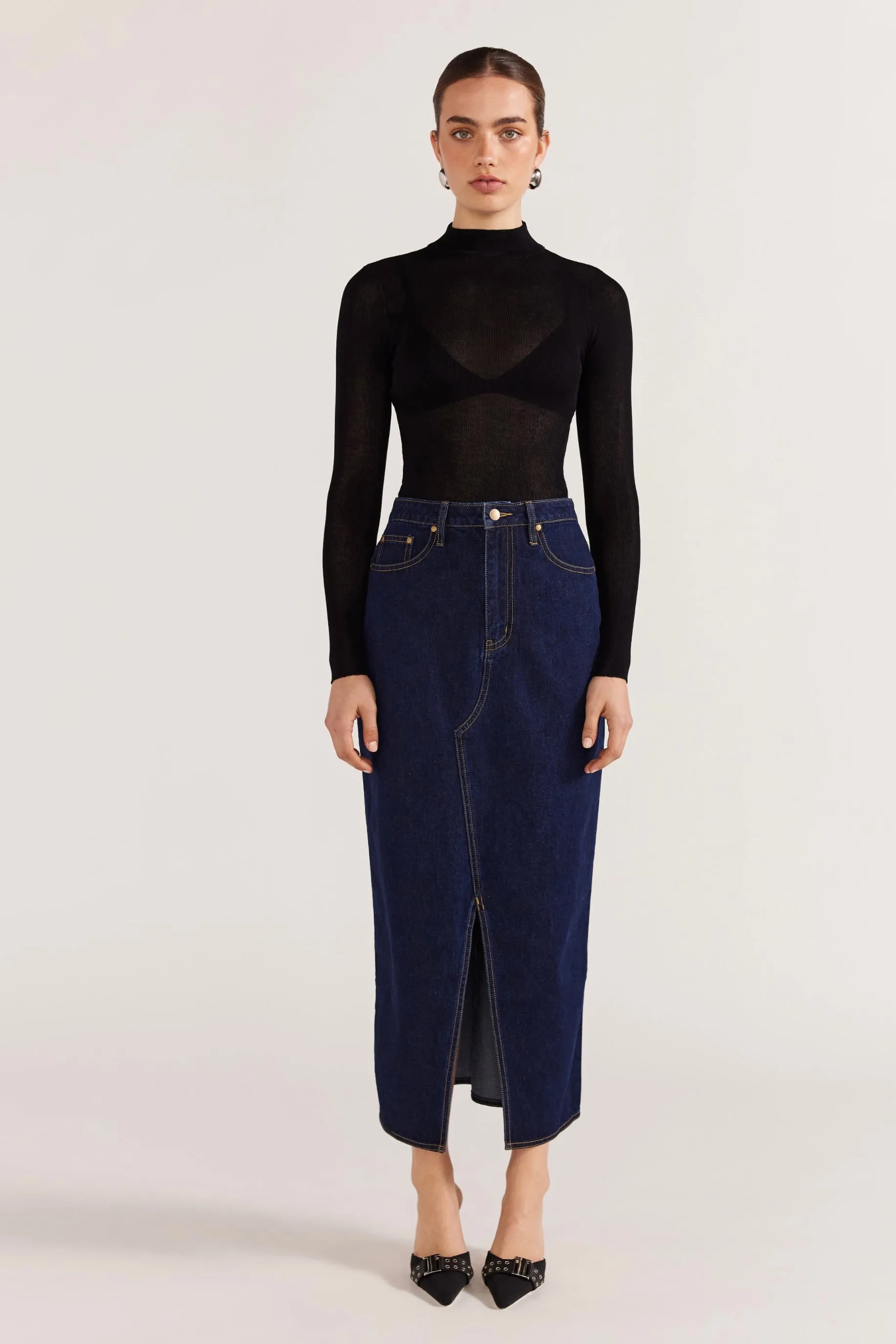 SALE - Vara Denim Midi Skirt - Indigo