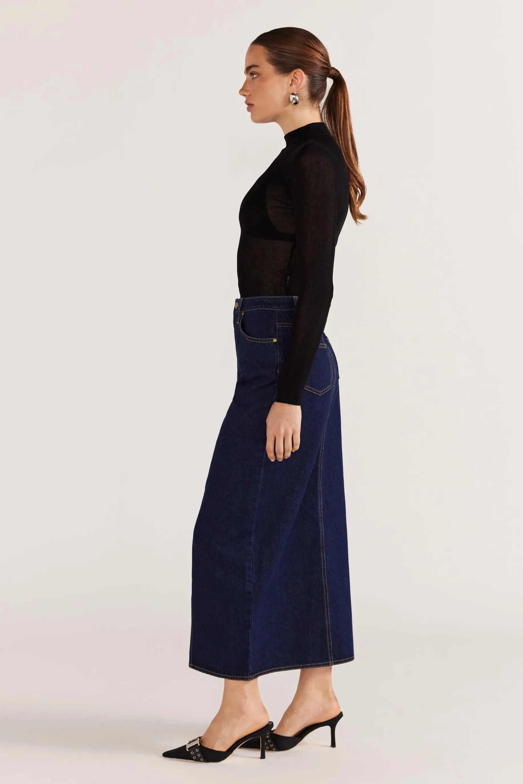 SALE - Vara Denim Midi Skirt - Indigo