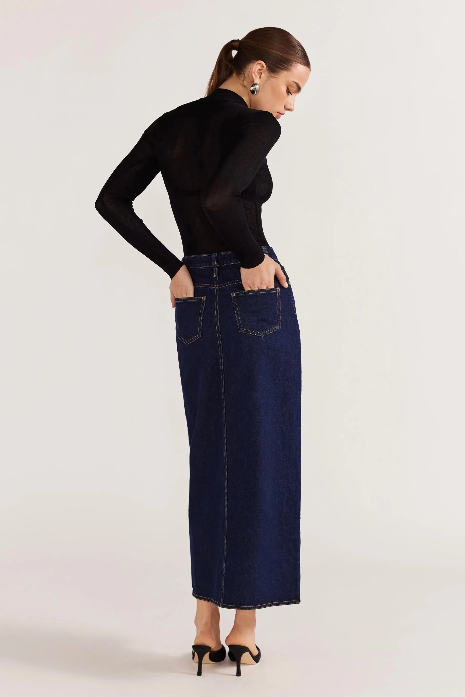SALE - Vara Denim Midi Skirt - Indigo
