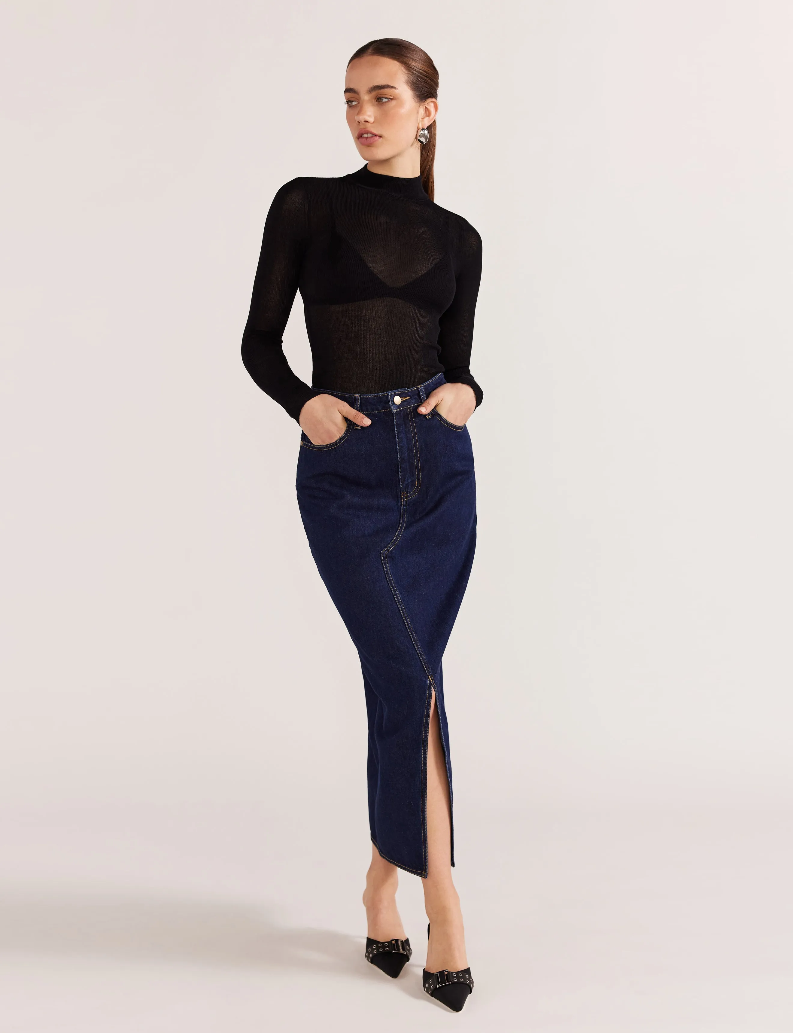 SALE - Vara Denim Midi Skirt - Indigo
