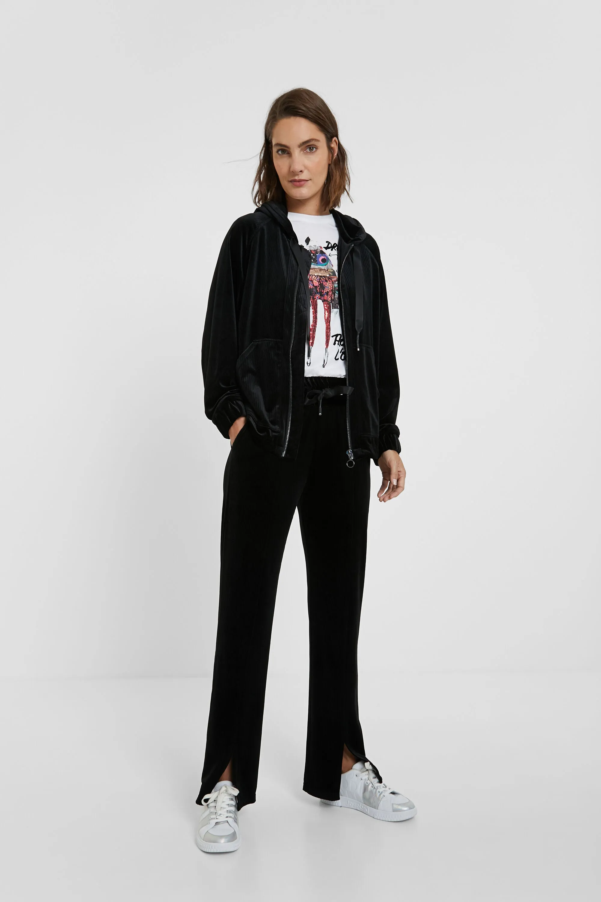 Velvety Corduroy Style Hoodie Jacket
