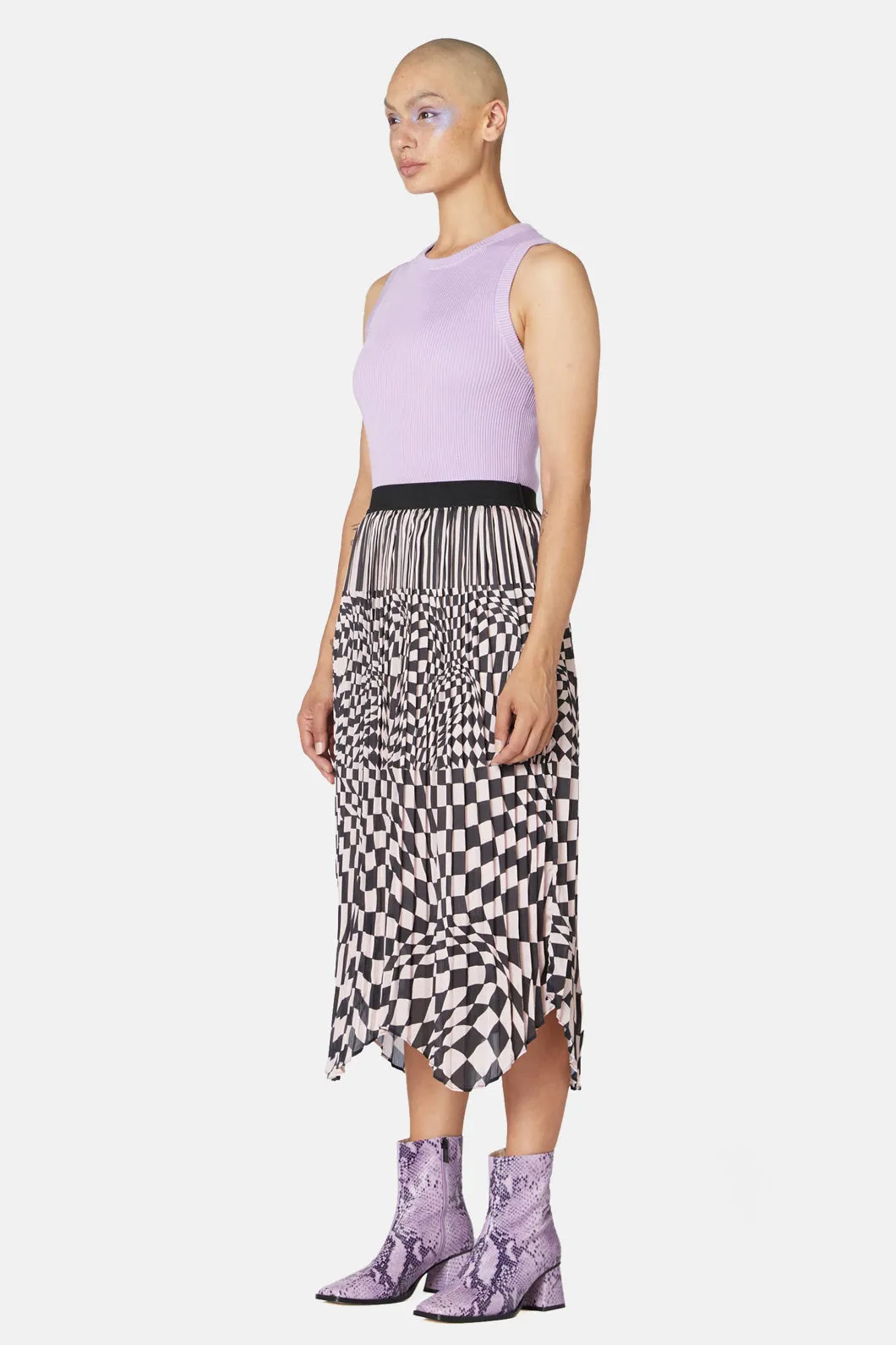 Warped Check Pleat Skirt
