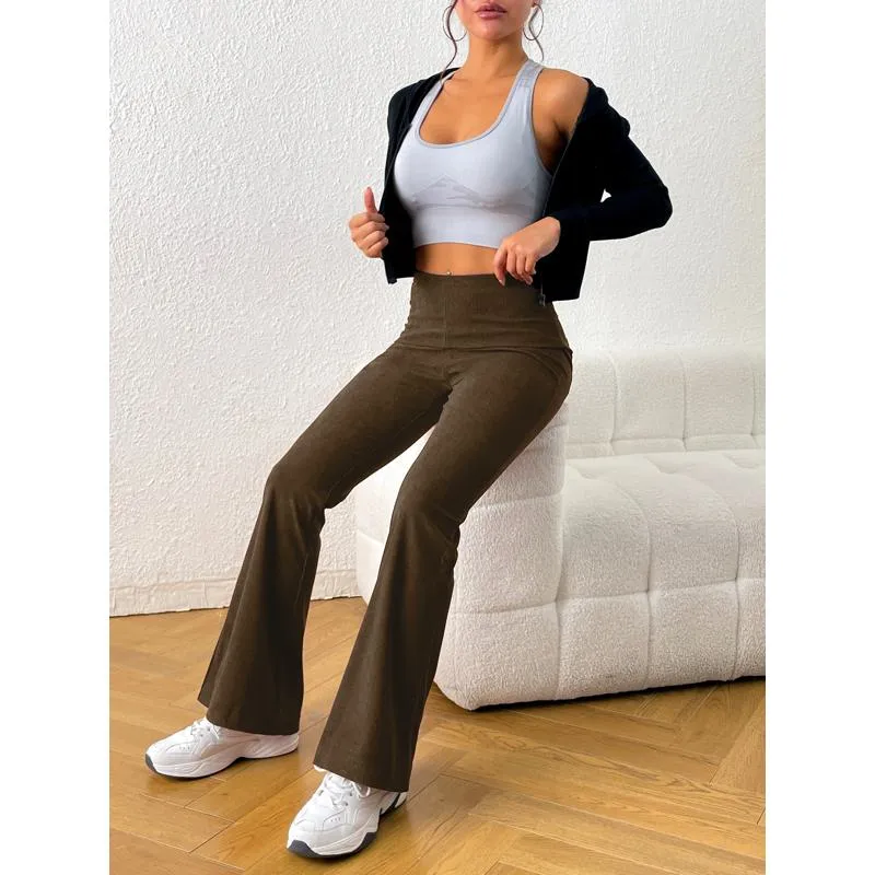 Zipper Solid Color Long Style Pocket Corduroy Pants