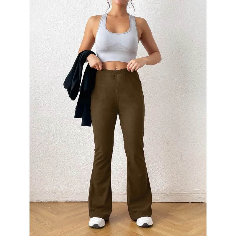 Zipper Solid Color Long Style Pocket Corduroy Pants