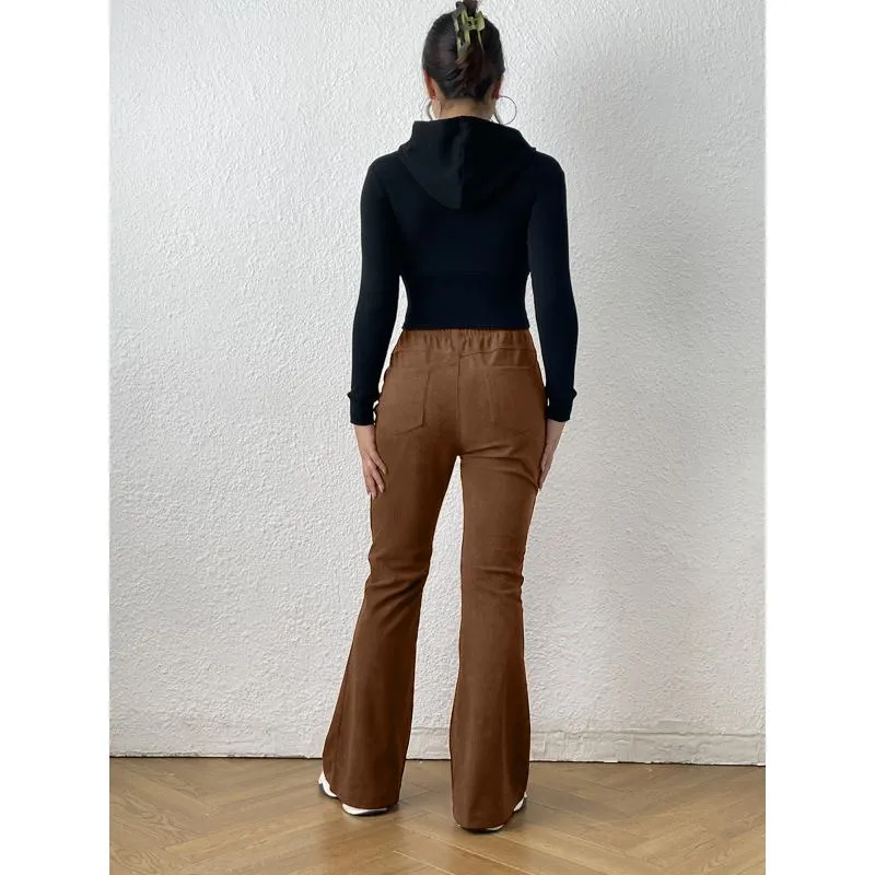 Zipper Solid Color Long Style Pocket Corduroy Pants